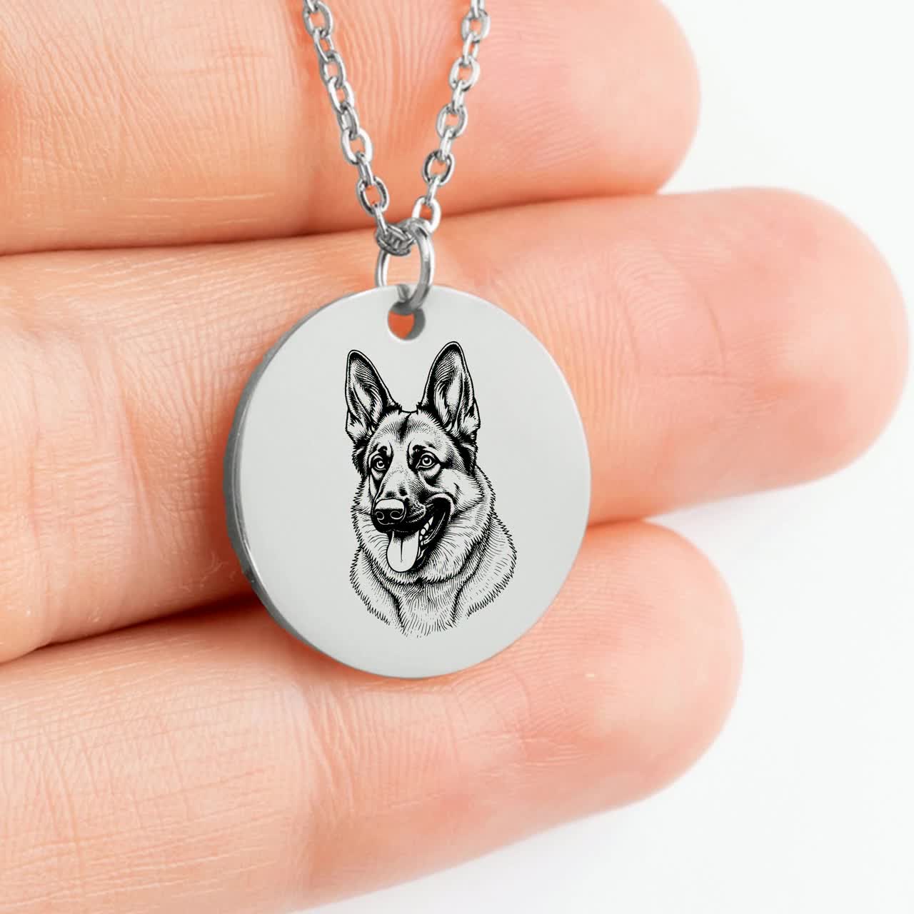 Personalized German Shepherd Pendant Necklace: Custom Engraved Dog